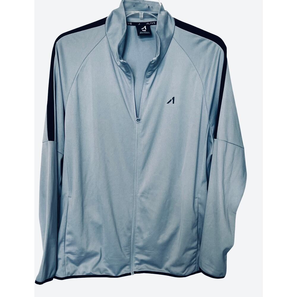 ALIVE LONG SLEEVE FRONT FULL ZIP JACKET, MENS, XL, LIGHT BLUE WITH BLACK TRIM